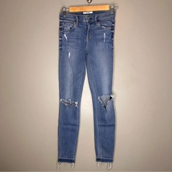 GRLFRND Candice A Love Song Distressed Raw Hem Mid-Rise Stretch Ankle denim Jean - Picture 2 of 9